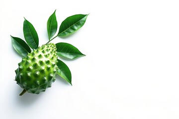 Exotic Soursop Fruit: Vibrant Green Leaves, Isolated White Background, Perfect for Healthy Food     