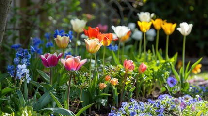 Vibrant Spring Garden with Colorful Flowers