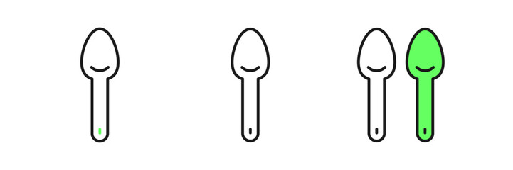 Set line Spoon icon isolated on white background. Cooking utensil. Cutlery sign. Vector