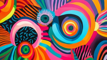 Fototapeta premium Vibrant Abstract Art with Swirling Colors and Geometric Shapes