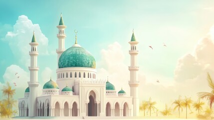 Magnificent Mosque under a Serene Sky: An Architectural Marvel of Islamic Design