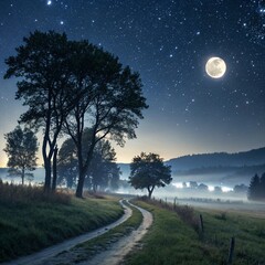 night landscape with moon