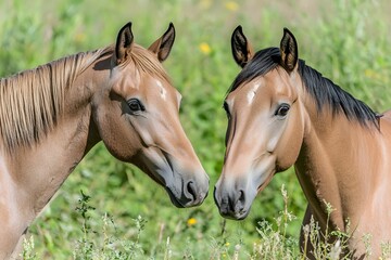 Obraz premium Wild horses grazing peacefully in the steppe