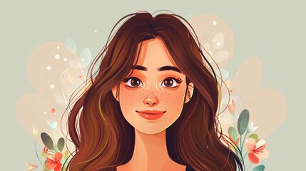 Charming Female Cartoon Avatar for Web Use - Cute Girl Portrait