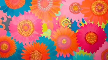 Vibrant Floral Pattern with Pink Orange and Teal Flowers