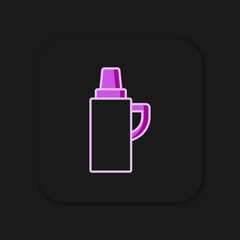 Filled outline Thermos container icon isolated on black background. Thermo flask icon. Camping and hiking equipment. Flat filled outline style with shadow. Vector