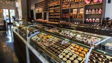 Luxurious Chocolate Shop Display with Assorted Confections