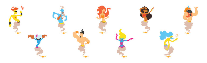 Jinn Fairy Tale Man and Woman Character Vector Set