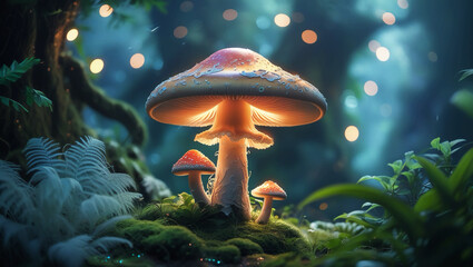 Fototapeta premium Mushroom Wallpaper, Fantasy Wallpaper, 4K, Fantasy Mushroom, Forest Mushroom, Fantasy Mushroom, Fantasy Jungle Background.