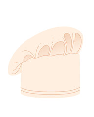 Traditional pleated chef hat with a tilted top, soft beige color, and detailed folds. Stylish kitchen hat, professional wear. Perfect for culinary. Vector illustration