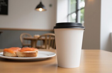 Minimalist Paper Coffee Cup Mockup - Black Lid on Marble Table