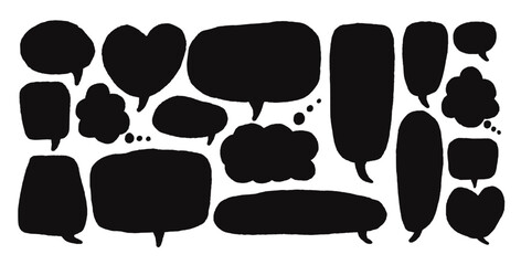 Speech bubbles set. Doodle text frame. Chat dialog boxes. Comic talk clouds isolated on white background. Childish style quotation balloon Vector hand drawn illustration.