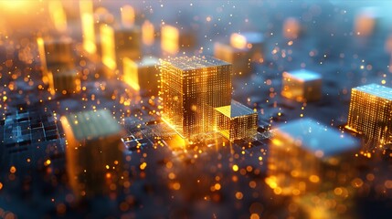 Naklejka premium Abstract representation of futuristic cityscapes with glowing structures.