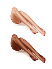 Beautiful women's legs in various skin colors. Vector realistic illustration isolated on white