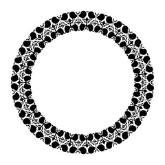 Beautiful round frame arabesque. Monochrome plate from dots with floral design. Vintage, ethnic frame with arabesques. Pattern frame for round surfaces, textiles, embroidery, sandblasting, ceramics