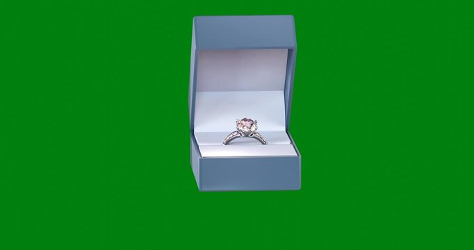 diamond ring in the box on green background 3D rendering