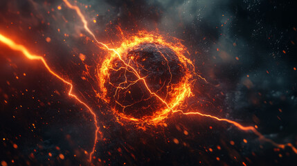 Powerful electrical discharge, lightning strike impact place realistic on transparent background. Ball lightning, magical effect design elements set. 3d vector illustration