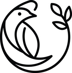 Quail Bird  with Leaf Icon Lgo Outline Simple