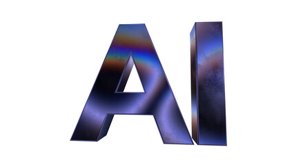 3d AI text with dark blue metal and rainbow effects isolated on a transparent background. 3d Hi-Tech elements for graphic design.