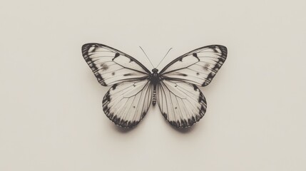 Monochrome butterfly isolated on light background.