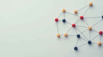 Network connection concept. Abstract colorful pins linked by thin strings on white background.