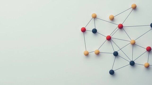 Network connection concept. Abstract colorful pins linked by thin strings on white background. - Powered by Adobe