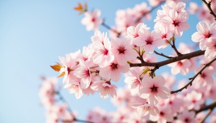 Obraz premium Blooming sakura branches under clear blue sky, serene beauty