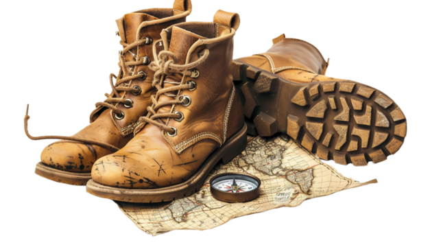 Leather Boots and Map on transparent background.PNG - Powered by Adobe