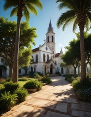 Beautifully landscaped quadrado square in Trancoso with the church as its centerpiece , historic park, brazil, trancoso