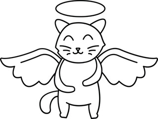 Angel Cat With Wings Outline Illustration