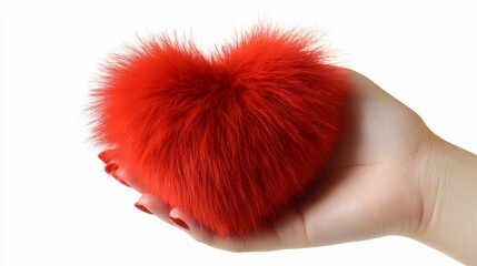 Red Fluffy Heart Held in Hand Symbolizing Love and Empathy