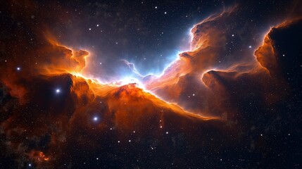 Fototapeta premium Cosmic Nebula in Fiery Orange and Deep Blue Shades