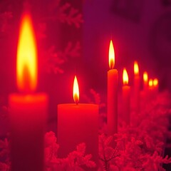 christmas candles on red background