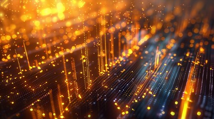 Obraz premium Dynamic digital abstract with glowing lines and particles representing data flow.