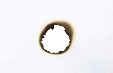 Burned hole on a white paper with clipping path.