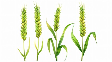 Vibrant Green Wheat Ear Cartoon Vector Farm Crop Plant Illustration