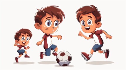 Energetic Soccer Player Boy with Football Ball in Cartoon Style