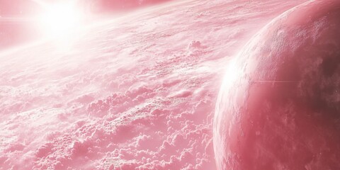 Fototapeta premium Pink Planet Sunrise Celestial Fantasy Space Scene Art