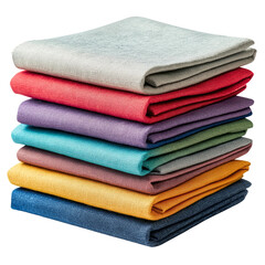 A stack of colorful towels with a variety of colors including blue, green. Transparent Png. Generative Ai.