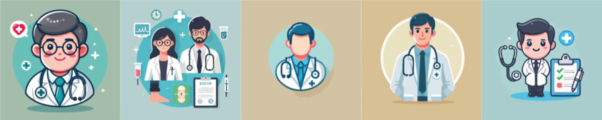 Collection of vectors of doctors wearing uniforms