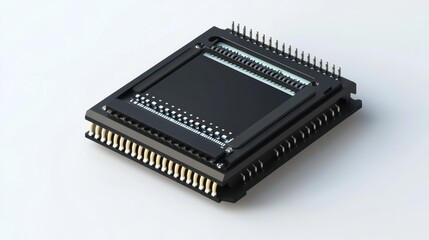 A modern electronic module with a display panel on a white background