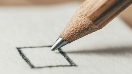 Close-up of a pencil filling in a checkbox on paper.
