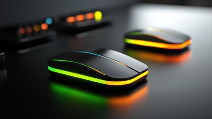 Dynamic gaming mouse setup modern workspace technology close-up sleek environment high-tech viewpoint