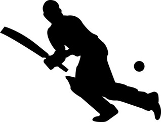 Player playing cricket action pose icon black flat championship vector collection isolated on transparent background. Related to the game of cricket with various element bowler fielder