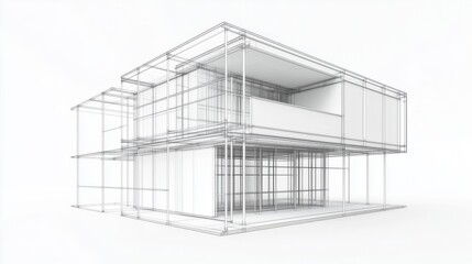 Modern architectural design in wireframe showcasing clean lines and open spaces