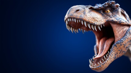 Obraz premium Close-up of a T-Rex head on a dark blue background