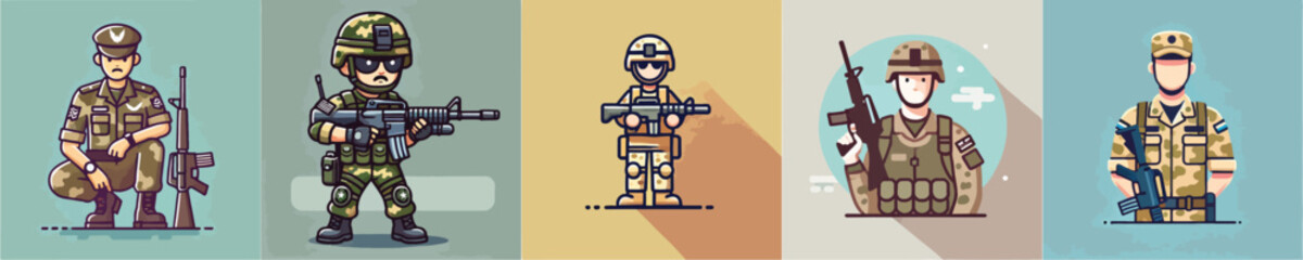 Vector collection of soldiers on duty