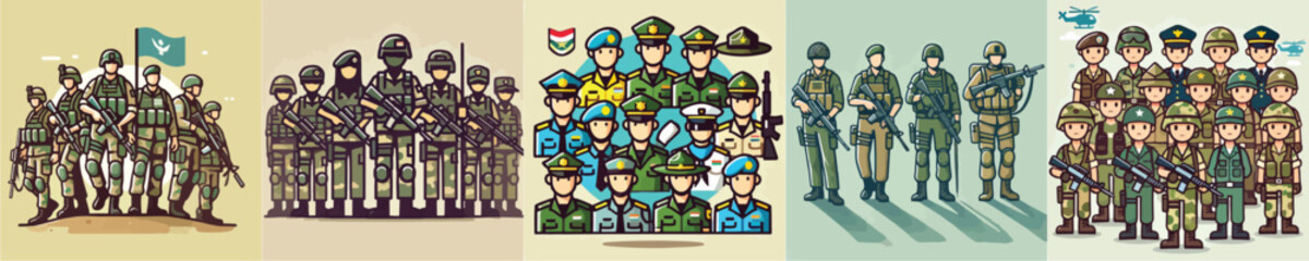 Vector collection of soldiers on duty
