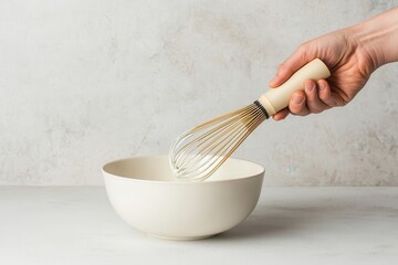 Make organic matcha at home Whisking in a bowl with a hand-held whisk tool.