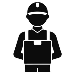 Delivery Person Holding Package - Vector Icon